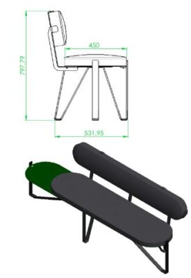 Caractéristiques techniques de la banquette canapé Hommage vue de profil