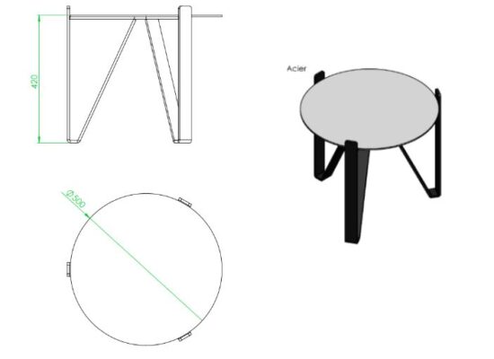 Table basse ronde de diamètre 500 mm : Fiche technique