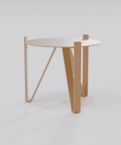 Table basse ronde vue de biais diamètre 500 couleur beige brun vue de biais