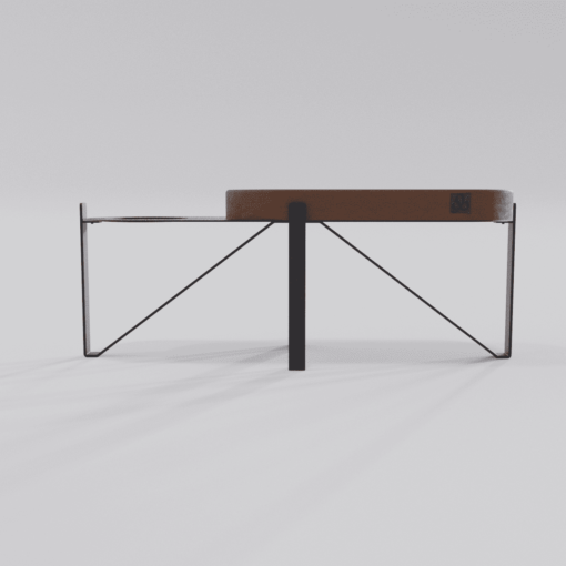 Banc design de longueur 1200 mm avec structure en métal noir et assise en cuir couleur chocolat