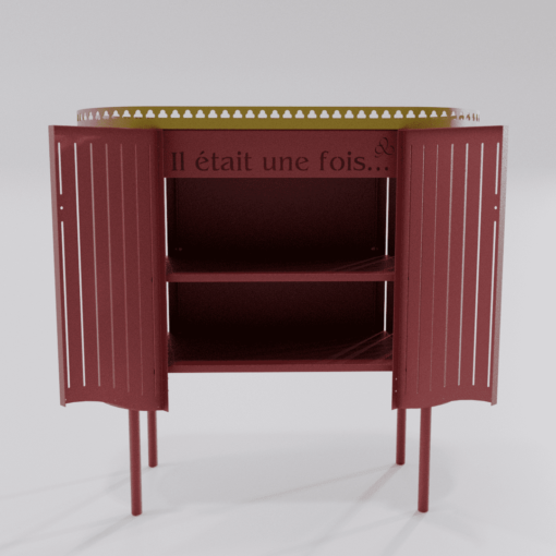 Buffet design, meuble couleur rouge marron de maison benoit maltier