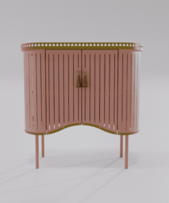 Buffet design rose Louis Truc avec finition dorée et pompon
