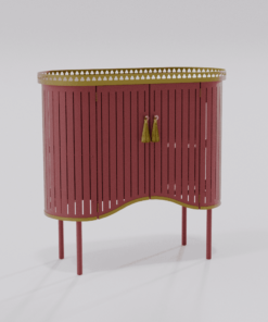 Buffet design rouge marron de la collection Louis Truc, vue du profil droit