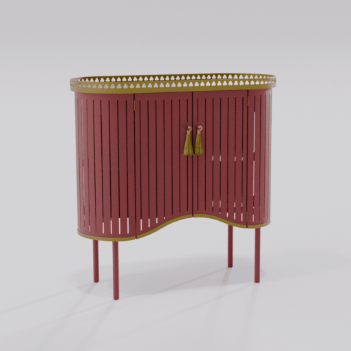 Buffet design rouge marron de la collection Louis Truc, vue du profil droit