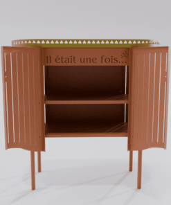 Buffet terracotta Louis Truc avec les portes ouvertes