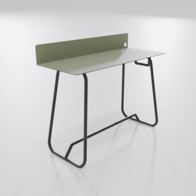 Bureau design vert olive en revêtement naturel vue de profil