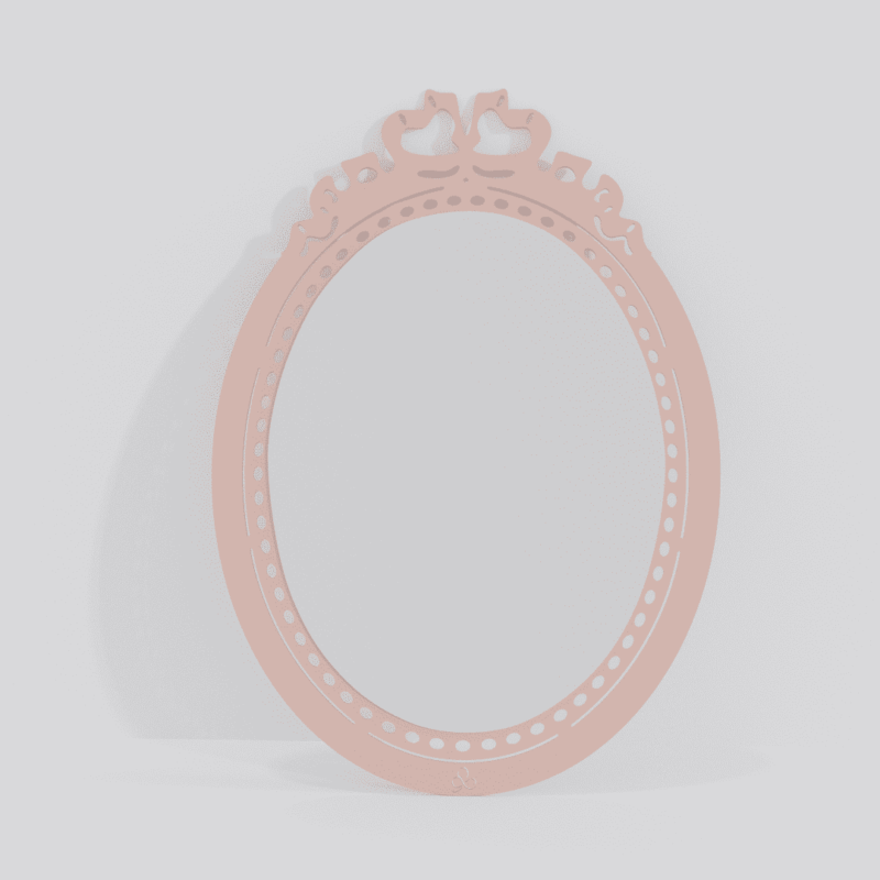 Miroir rose Louise vue de face, un miroir s'inspirant des miroirs d'autrefois revisité