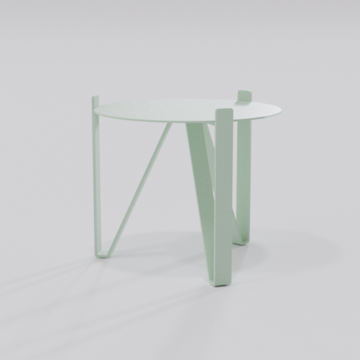 Table basse ronde vert pastel design de diamètre 500 mm, vue de biais