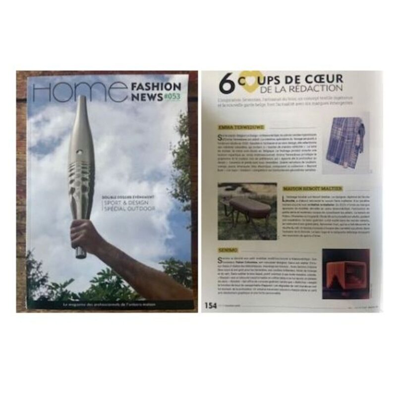 Article de presse mettant en valeur notre banc marais salants, magasine Home Fashions news