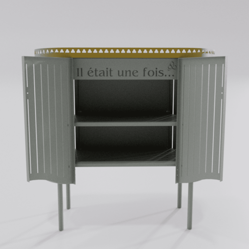 Buffet design gris avec les portes ouvertes de la collection Louis Truc