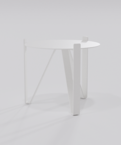 Table basse ronde blanche design de diamètre 500 mm vue de biais