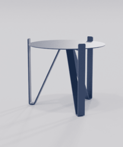 Table basse bleue de diamètre 500 mm vue de biais