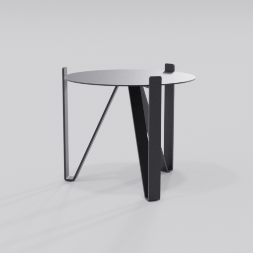 Table basse noire design ronde de diamètre 500 mm vue de biais