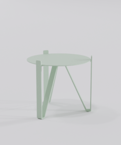 Table basse ronde vert pastel de diamètre 500mm, vue de biais