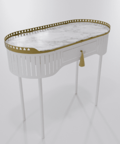 Bureau console blanc de la collection Louis Truc avec son plateau marbre