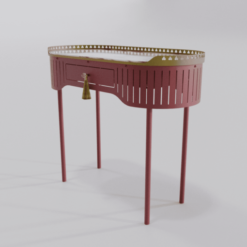 Bureau ou console de couleur rouge marron de la collection Louis Truc vue de droite