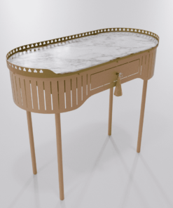 Bureau console moderne de couleur beige brun avec plateau marbre vue de gauche
