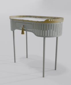Bureau console gris soie de la collection Louis Truc avec plateau en marbre en option vue droite