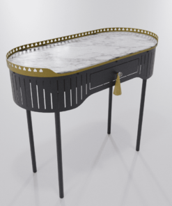 Bureau console noire de la collection Louis Truc avec plateau marbre et finition dorée vue gauche