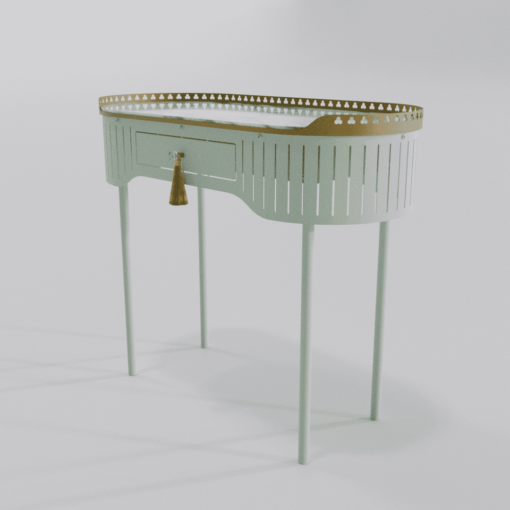 Bureau console vert pastel de la collection Louis Truc vue de droite