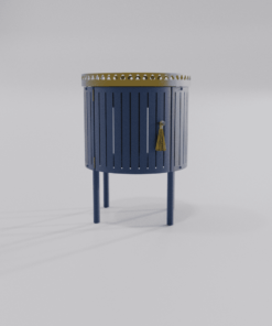 Chevet bleu moderne avec finition dorée et pompon vue de face
