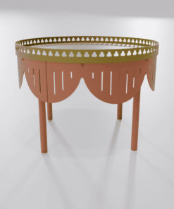 Table basse design Louis Truc couleur terracotta avec finition dorée, diamètre 600 mm