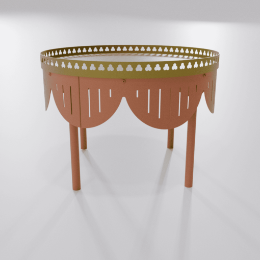 Table basse design Louis Truc couleur terracotta avec finition dorée, diamètre 600 mm