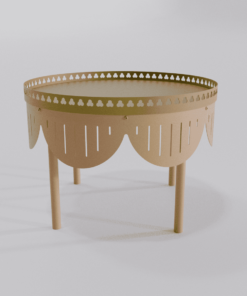 Table basse ronde design beige brun avec finition dorée diamètre 600 mm de la collection Louis Truc