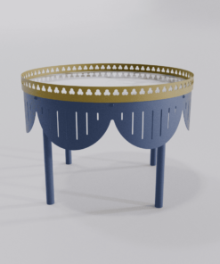 Table basse ronde bleu saphir avec finition dorée de la collection Louis Truc