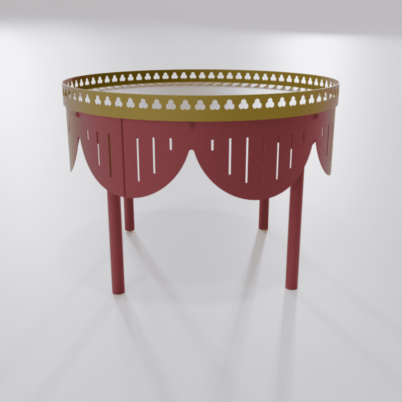 Table basse ronde rouge marron de la collection Louis Truc vue 1