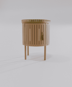 Table de chevet beige brun avec finition dorée et pompon vue de face