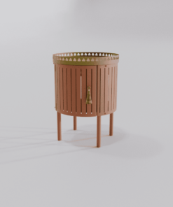 Table de chevet Louis Truc de couleur terracotta avec finition dorée et pompon vue de droite
