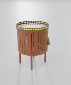 Table de chevet Louis Truc de couleur terracotta avec finition dorée en pompon vue de