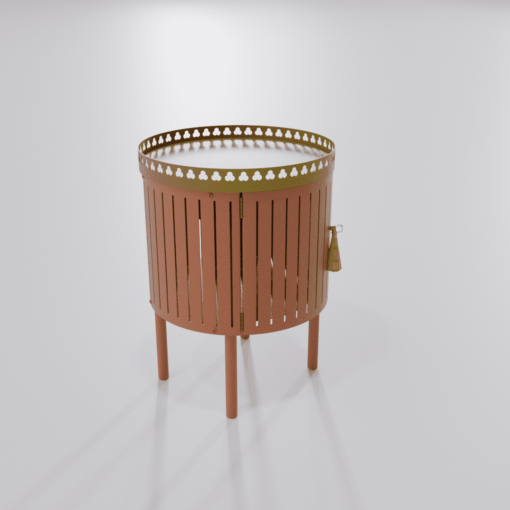 Table de chevet Louis Truc de couleur terracotta avec finition dorée en pompon vue de