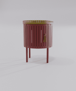 Table de chevet rouge marron avec finition dorée et pompon vue de face, collection Louis Truc