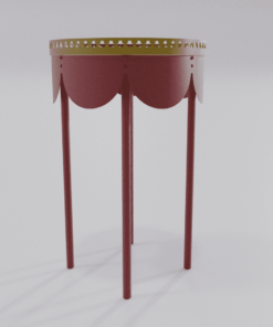 Guéridon moderne rouge marron de la collection Louis truc vue de profil